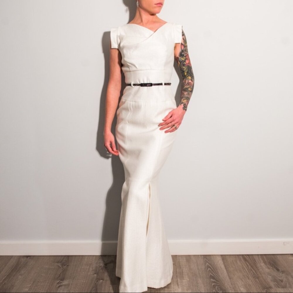 White Asymmetric-Neck Mermaid Gown